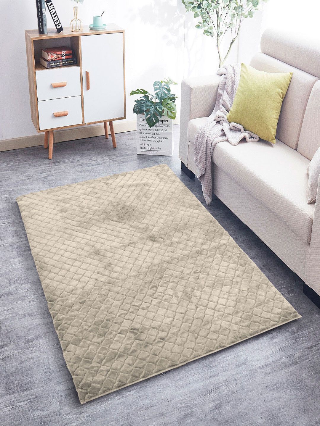 LUXEHOME INTERNATIONAL Beige  Solid Anti-Skid Rectangular Carpet Price in India