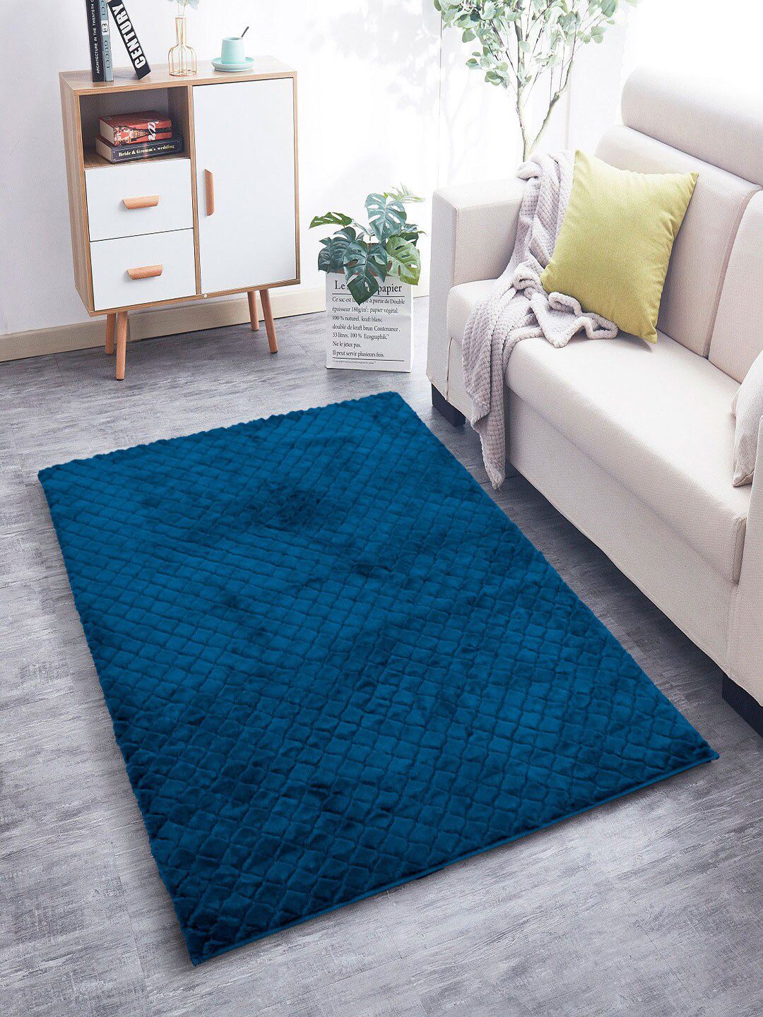 LUXEHOME INTERNATIONAL Teal Blue.  Solid Anti-Skid Rectangular Carpets Price in India