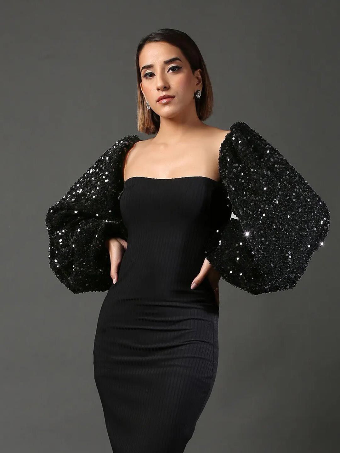 Heart Up My Sleeves Women Black Party Embellished Sequined Sleeves Price in India