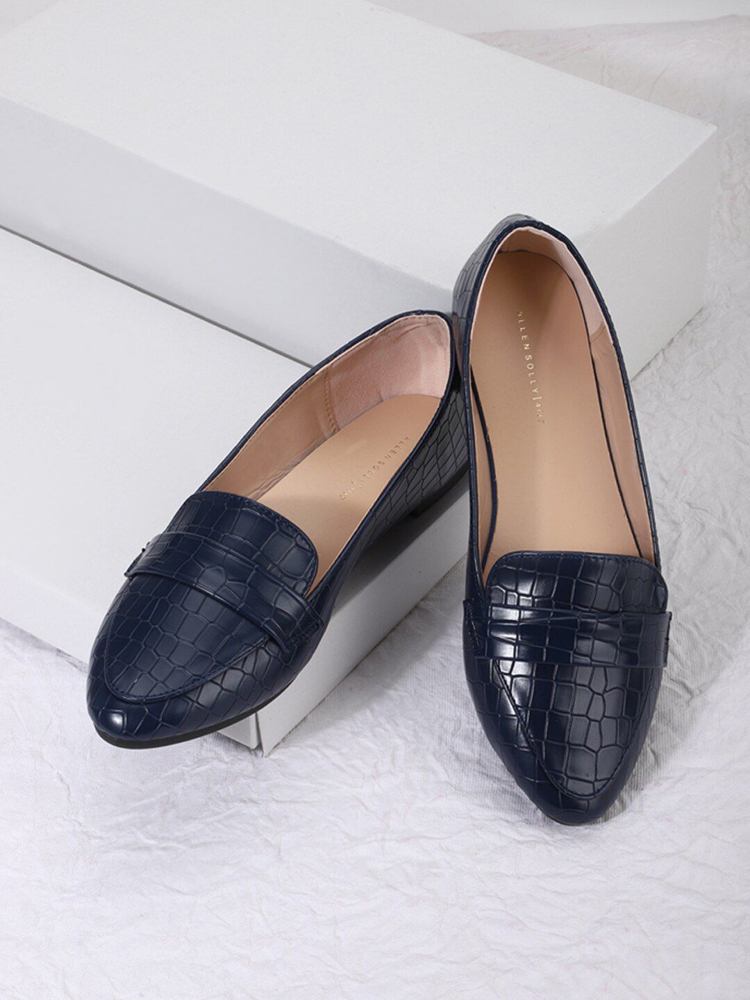 Allen Solly Woman Women Navy Blue Textured PU Loafers Price in India