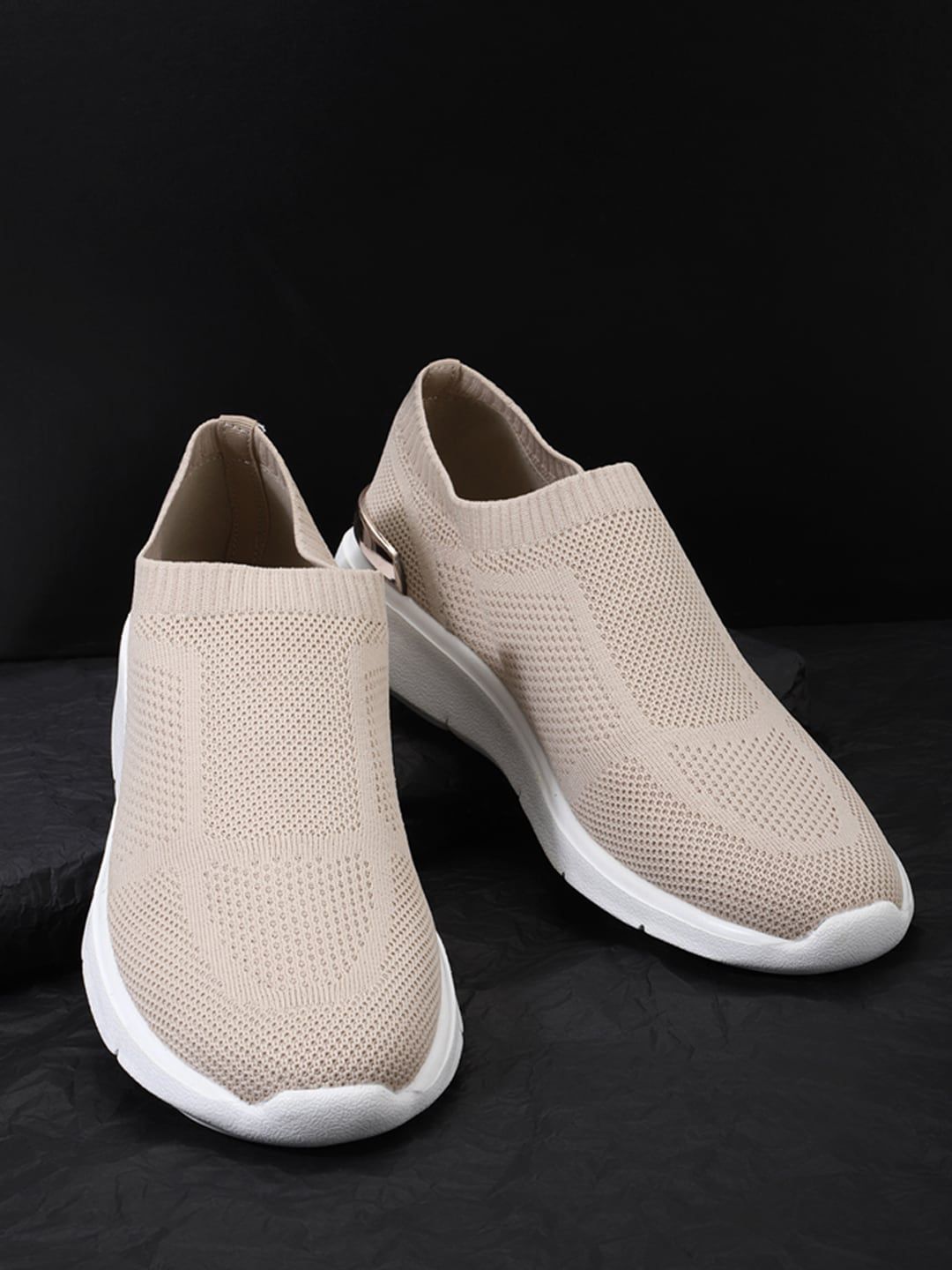 Allen Solly Woman Women Beige Woven Design PU Slip-On Sneakers Price in India