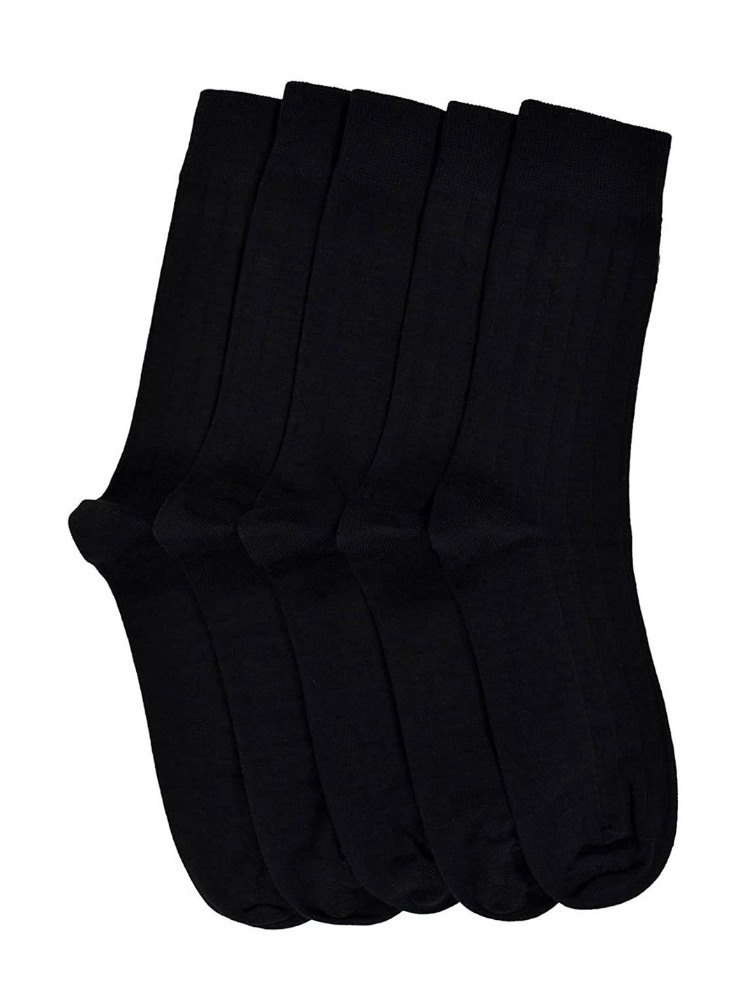 VINENZIA Men Pack of 5 Black Solid Cotton Calf Length Socks