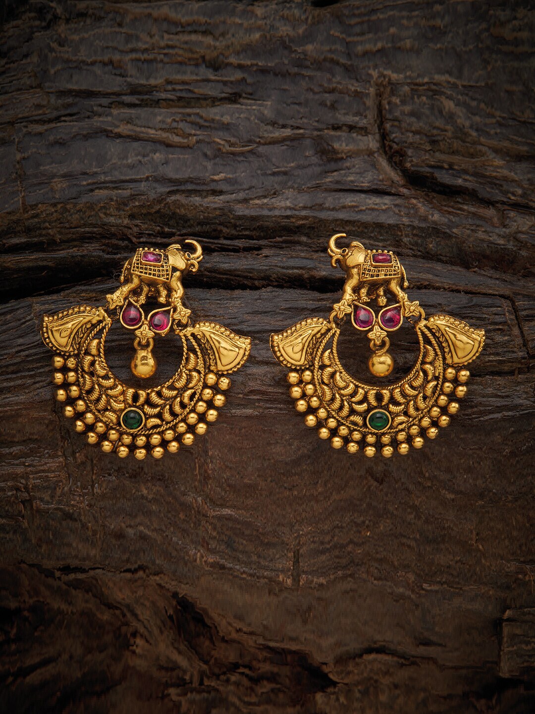 Kushal's Fashion Jewellery Red Crescent Shaped Chandbalis Earrings Price in India