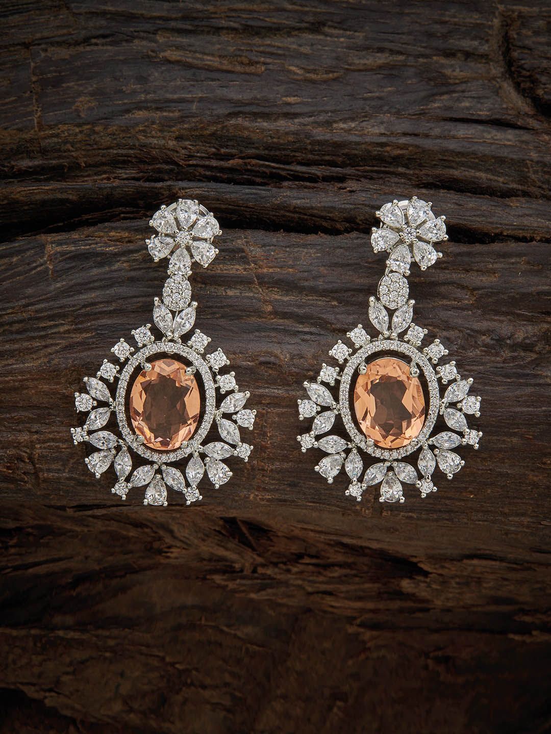 Kushal's Fashion Jewellery Peach-Coloured Floral Drop Earrings Price in India