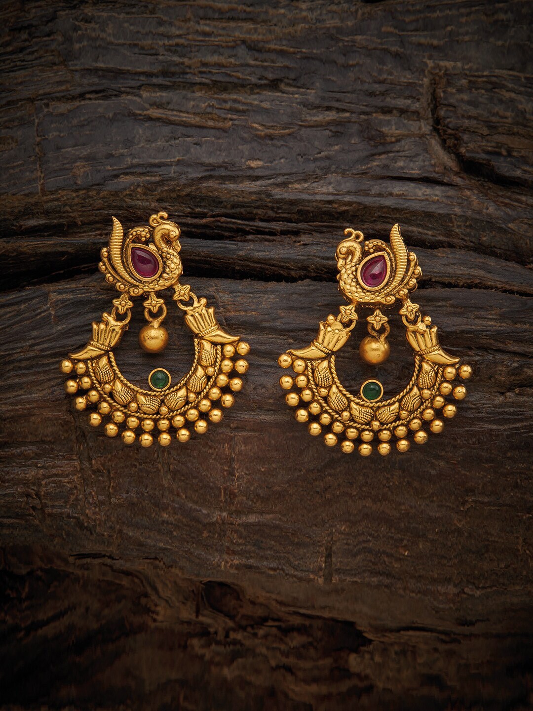 Kushal's Fashion Jewellery Red Peacock Shaped Chandbalis Earrings Price in India