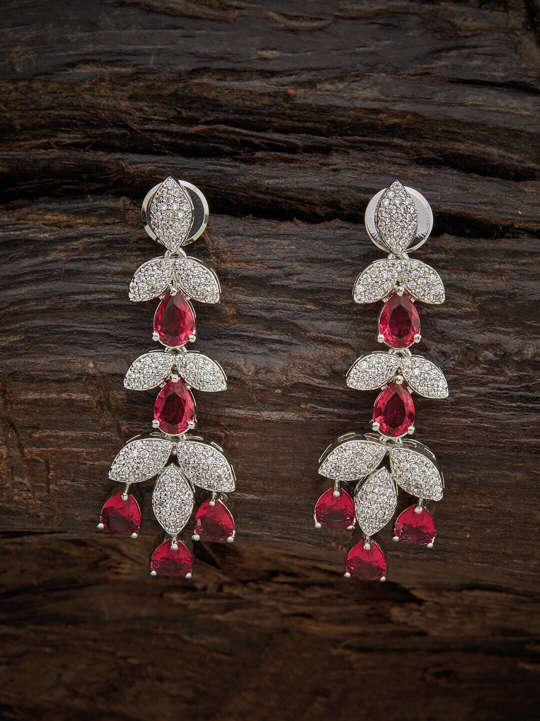 Kushal's Fashion Jewellery Red Leaf Shaped Ear Cuff Earrings Price in India