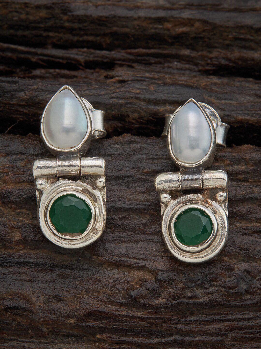 Kushal's Fashion Jewellery Green Teardrop Shaped Studs Earrings Price in India