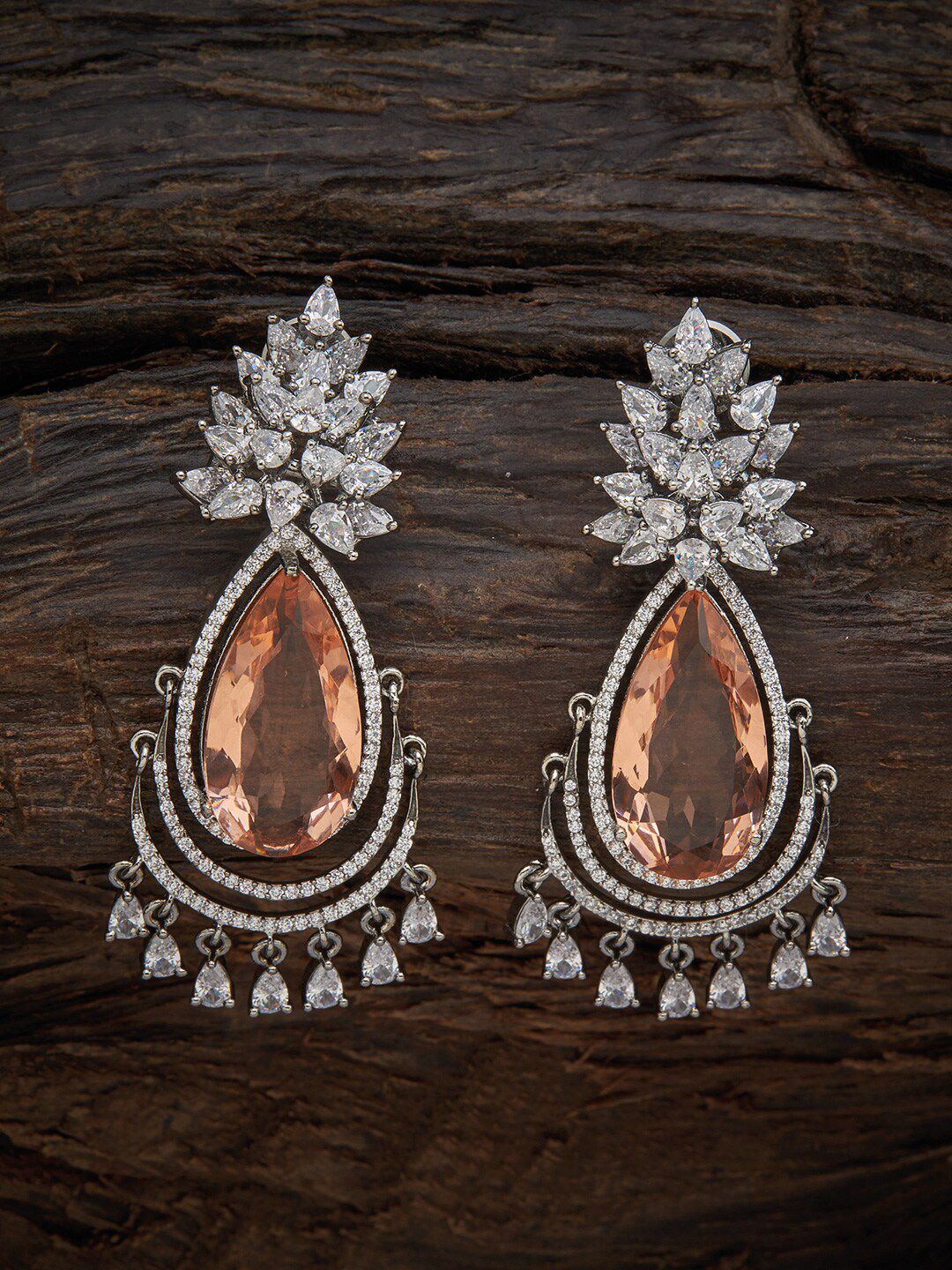 Kushal's Fashion Jewellery Peach-Coloured Teardrop Shaped Drop Earrings Price in India