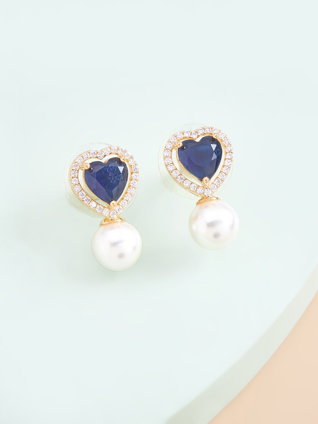 Kushal's Fashion Jewellery Blue Heart Shaped Studs Earrings Price in India