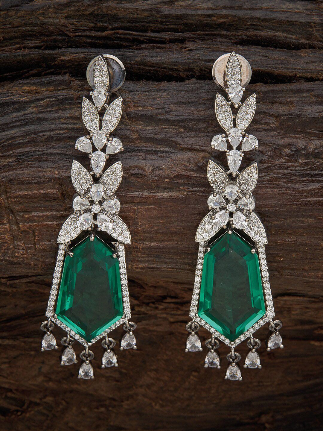 Kushal's Fashion Jewellery Green Floral Drop Earrings Price in India