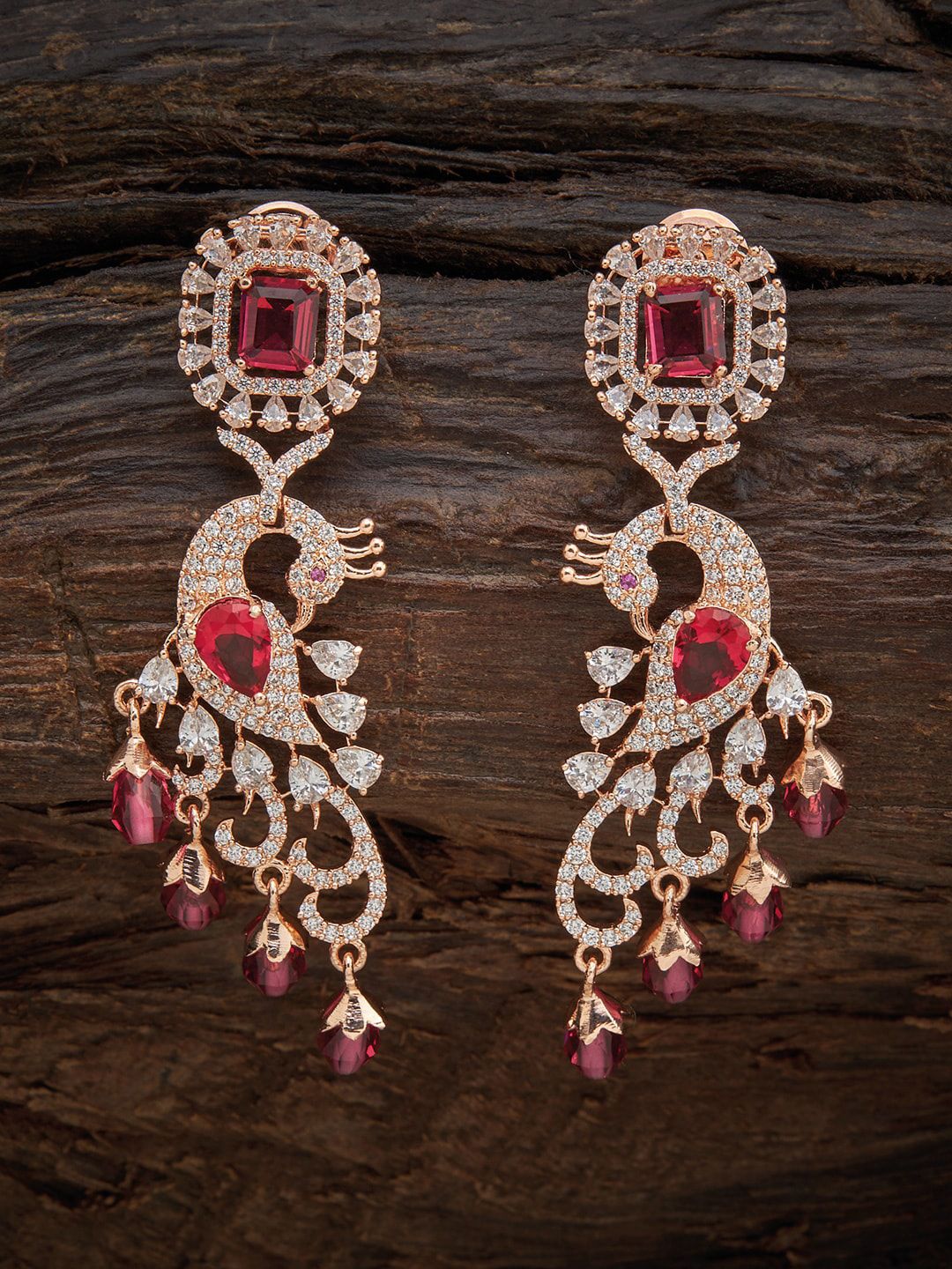 Kushal's Fashion Jewellery Red Peacock Shaped Drop Earrings Price in India