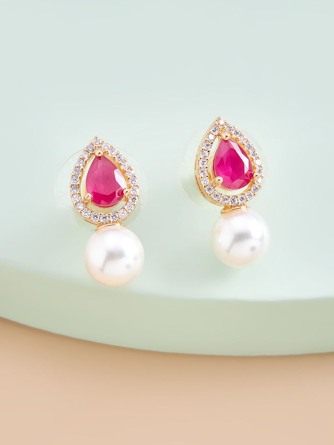 Kushal's Fashion Jewellery Red Teardrop Shaped Drop Earrings Price in India