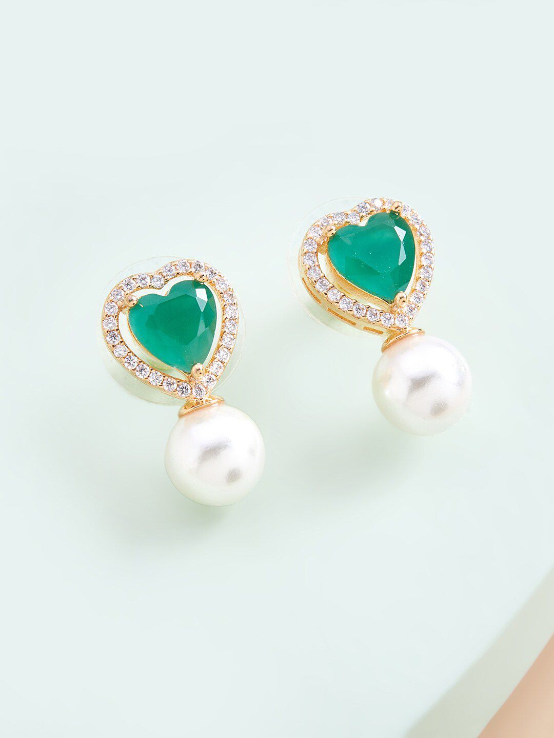 Kushal's Fashion Jewellery Green Heart Shaped Studs Earrings Price in India