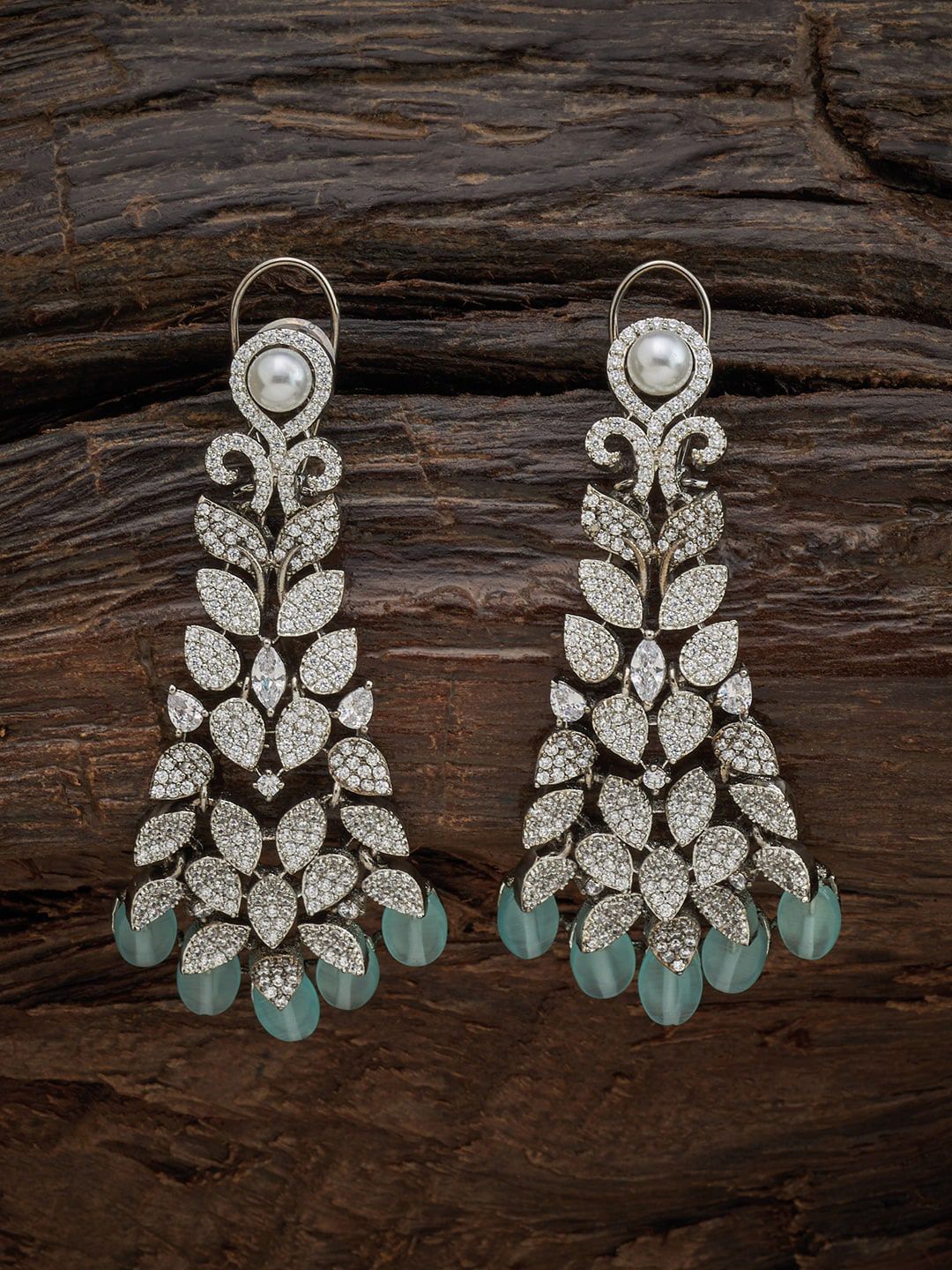 Kushal's Fashion Jewellery Sea Green Floral Drop Earrings Price in India