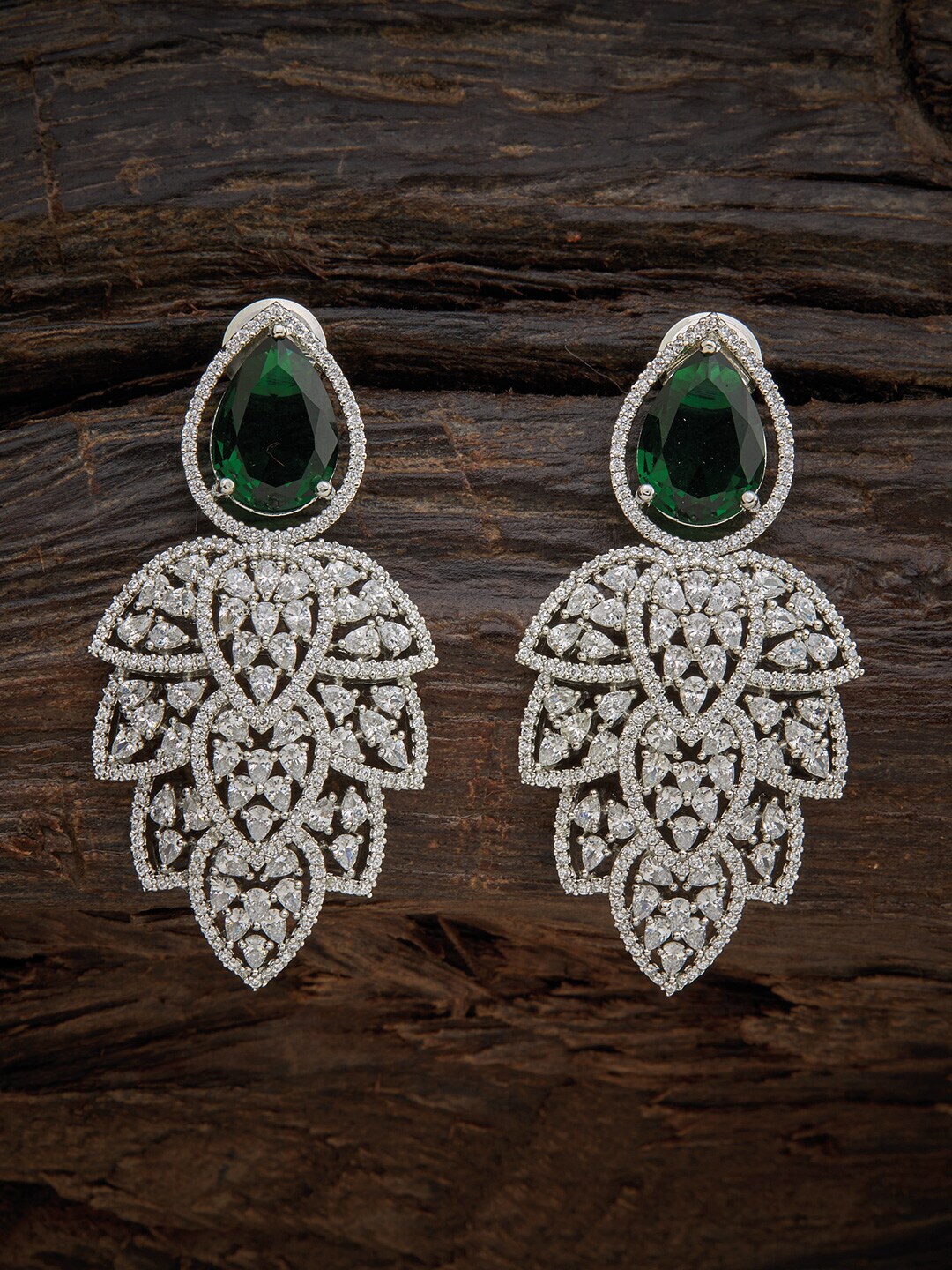 Kushal's Fashion Jewellery Green Teardrop Shaped Drop Earrings Price in India
