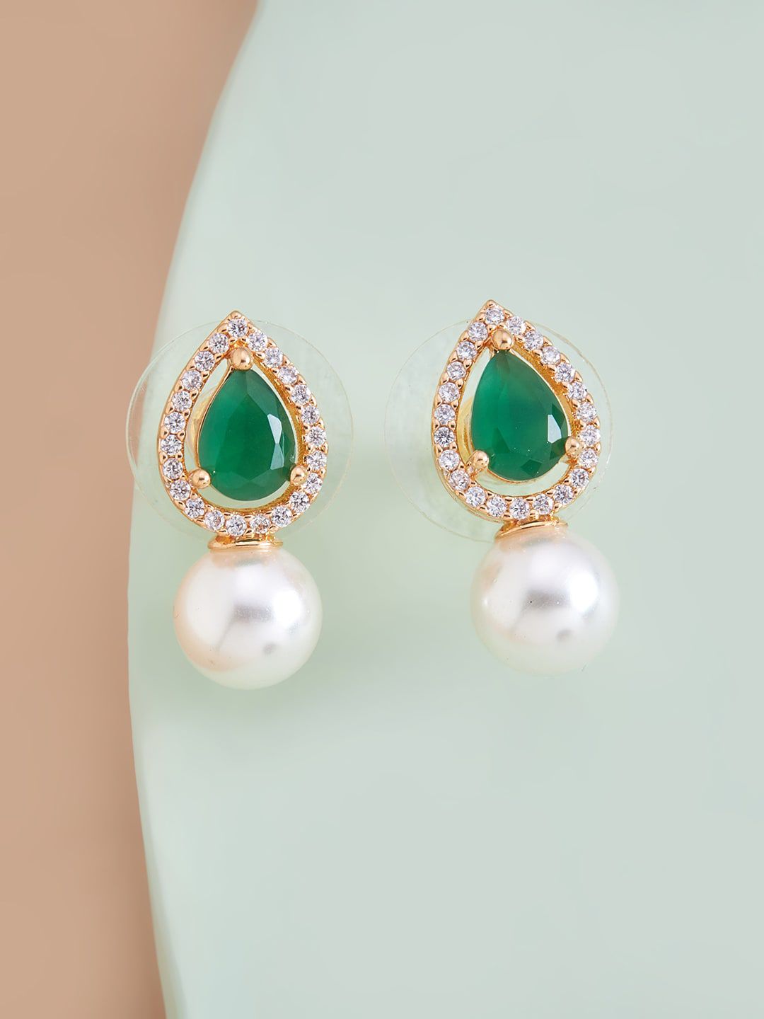 Kushal's Fashion Jewellery Green Teardrop Shaped Studs Earrings Price in India