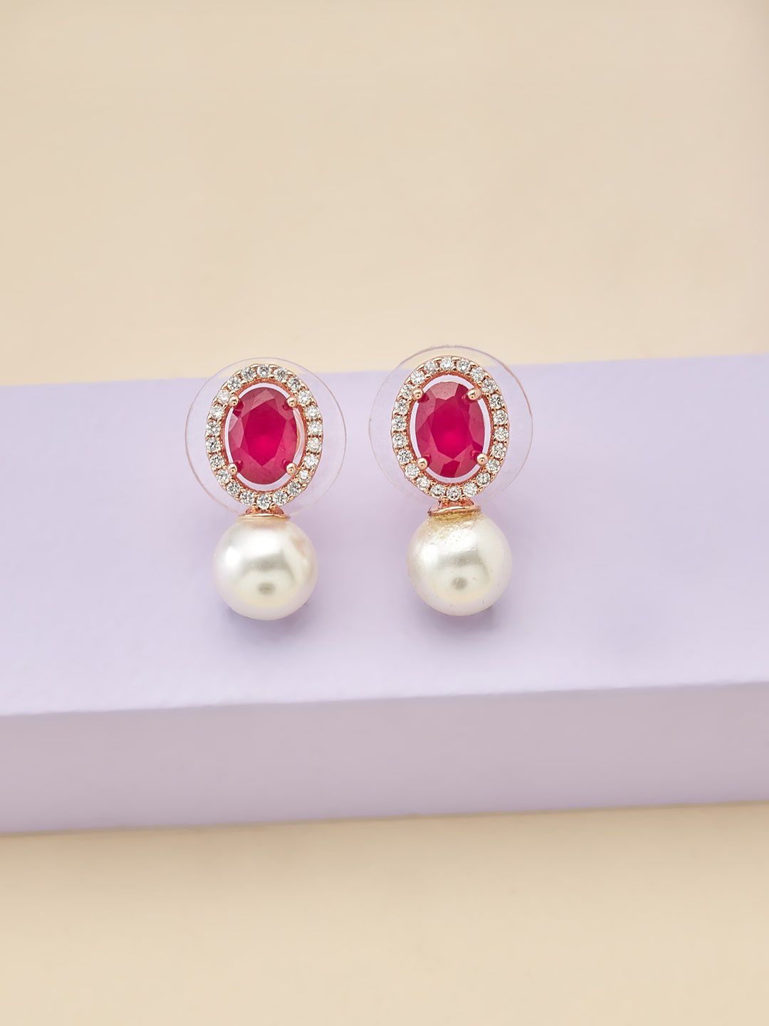 Kushal's Fashion Jewellery Red Spherical Studs Earrings Price in India