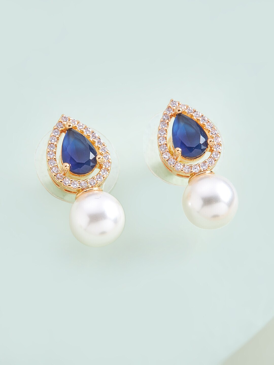 Kushal's Fashion Jewellery Blue Teardrop Shaped Studs Earrings Price in India