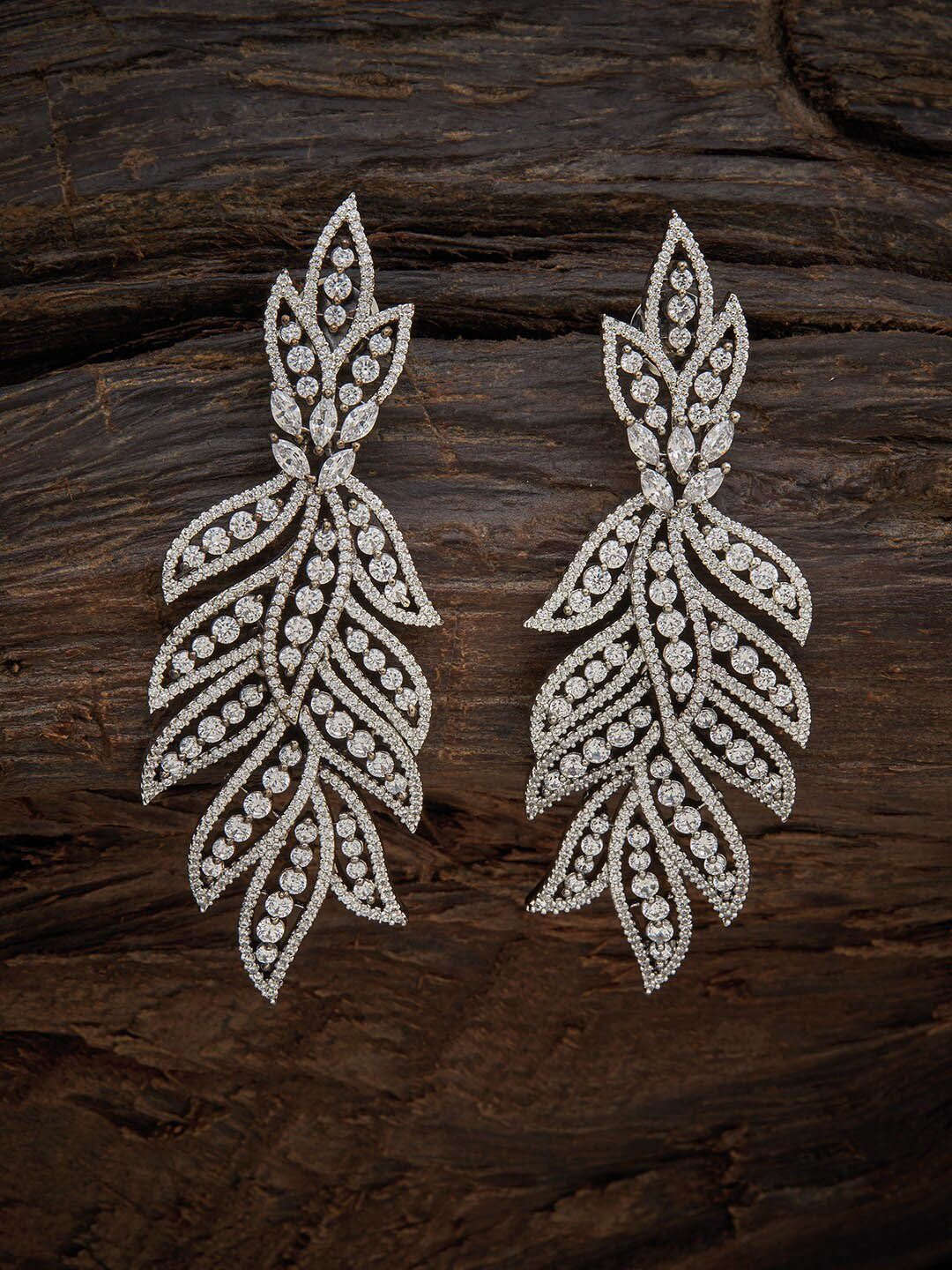Kushal's Fashion Jewellery White Leaf Shaped Drop Earrings Price in India