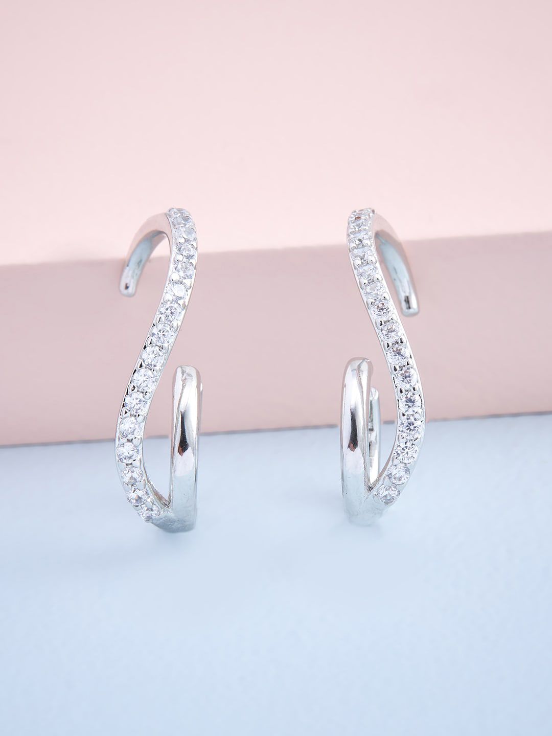 Kushal's Fashion Jewellery White Contemporary Half Hoop Earrings Price in India