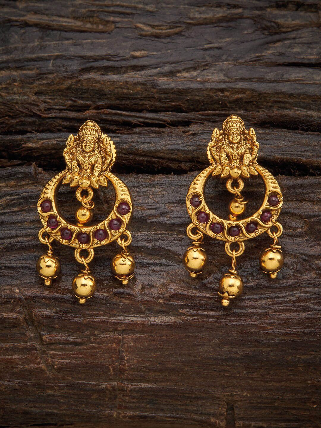 Kushal's Fashion Jewellery Red Crescent Shaped Drop Earrings Price in India