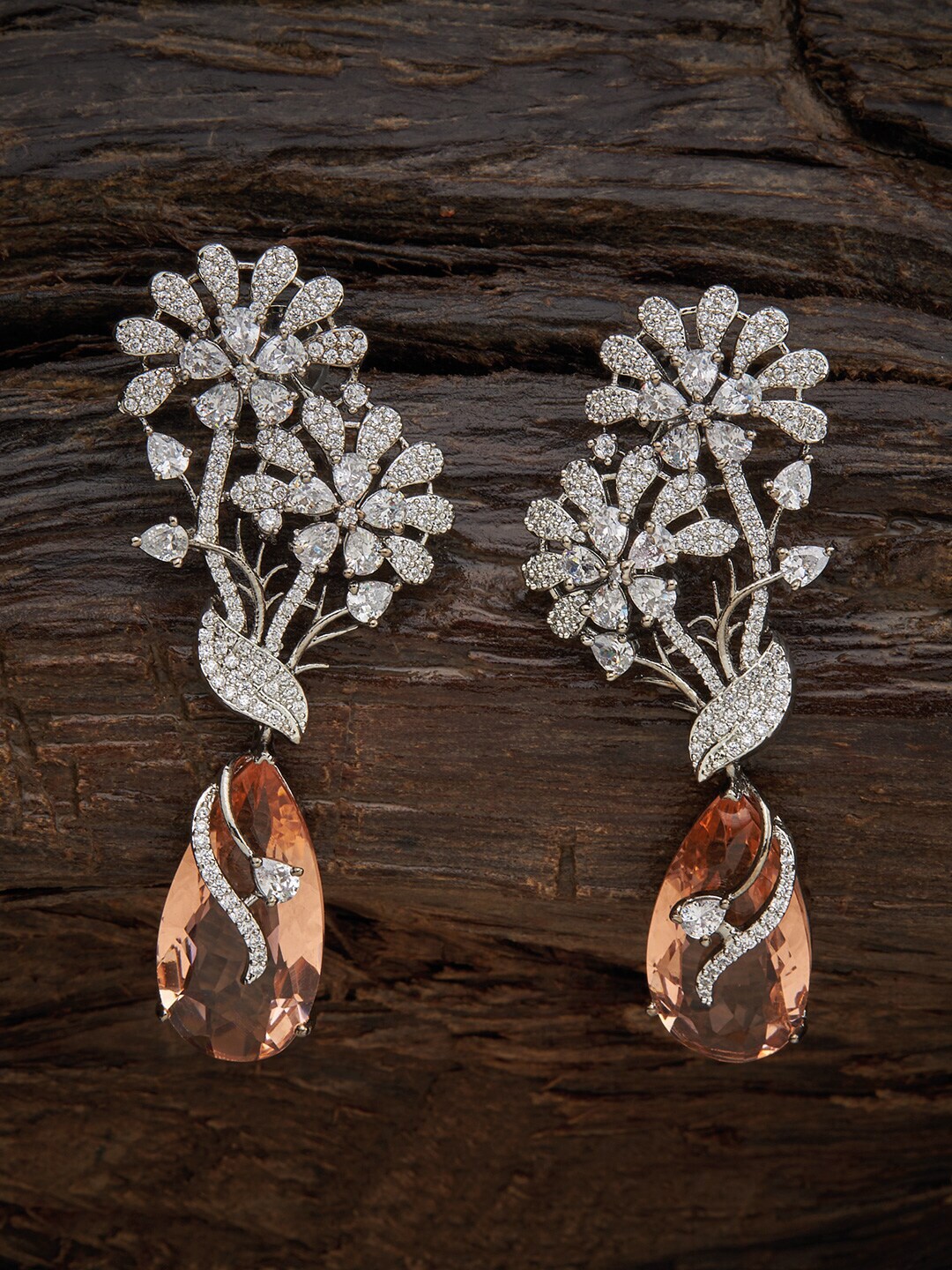 Kushal's Fashion Jewellery Peach-Coloured Floral Drop Earrings Price in India
