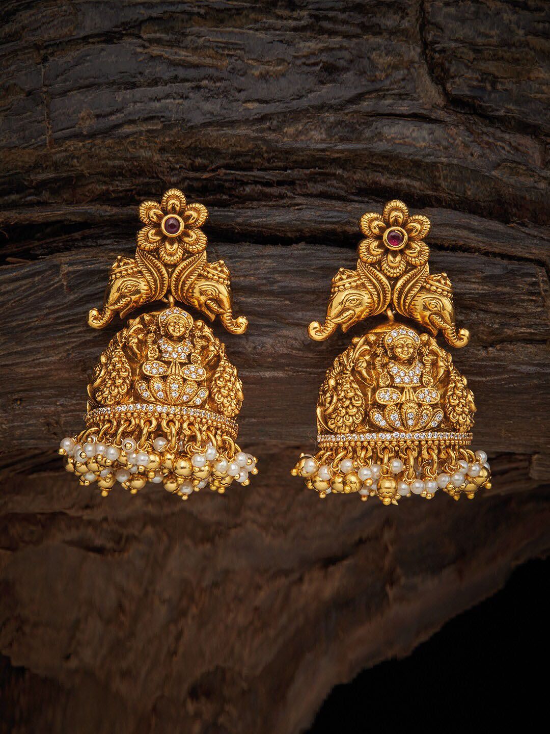 Kushal's Fashion Jewellery Red Dome Shaped Jhumkas Earrings Price in India