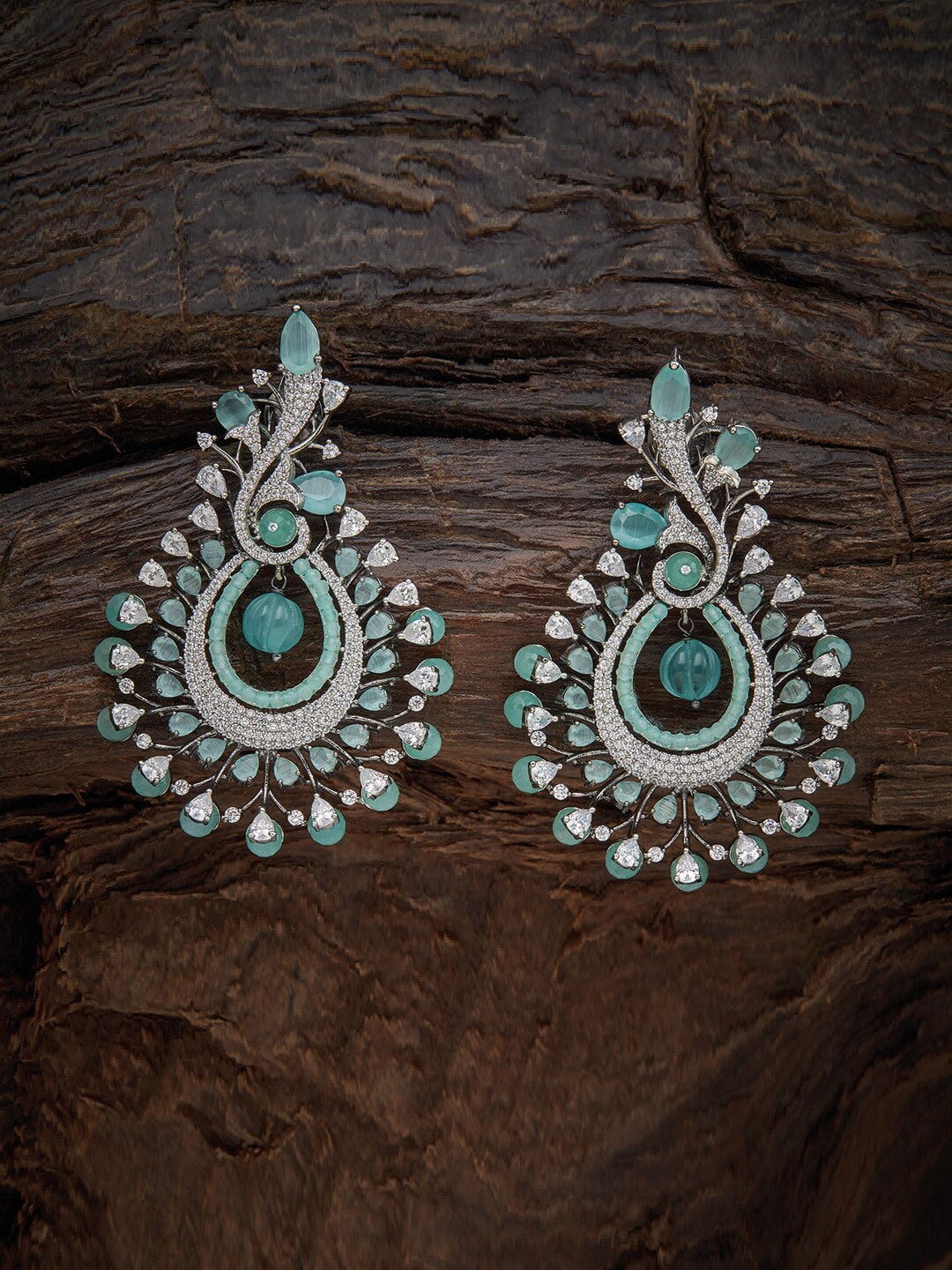 Kushal's Fashion Jewellery Sea Green Floral Chandbalis Earrings Price in India