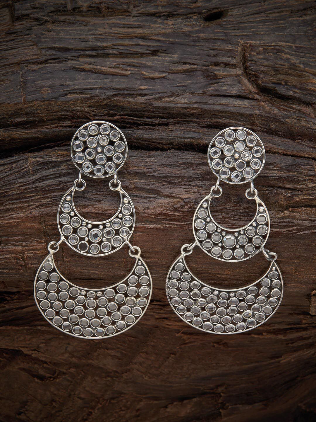 Kushal's Fashion Jewellery White Crescent Shaped Chandbalis Earrings Price in India