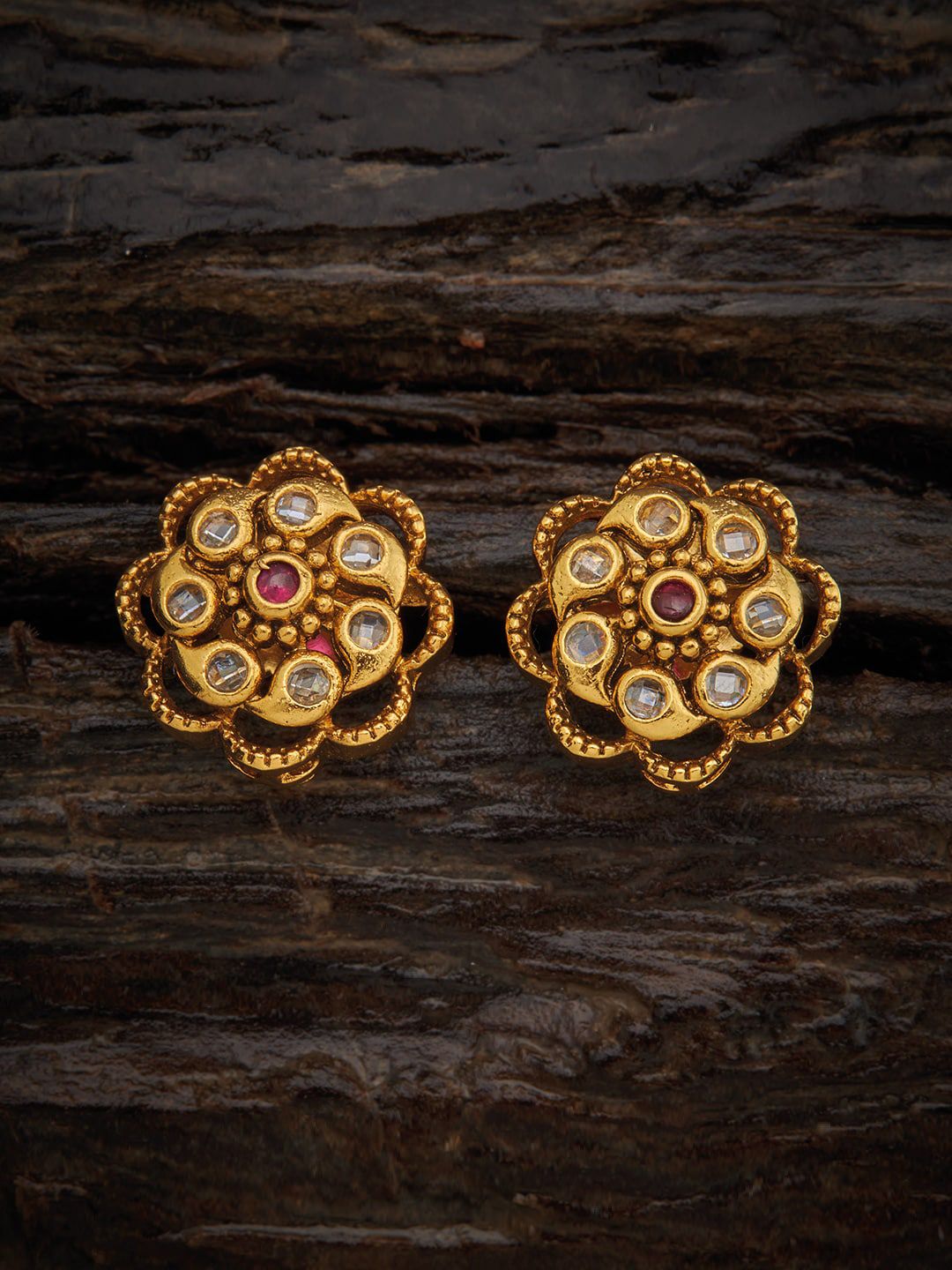 Kushal's Fashion Jewellery Red Floral Studs Earrings Price in India