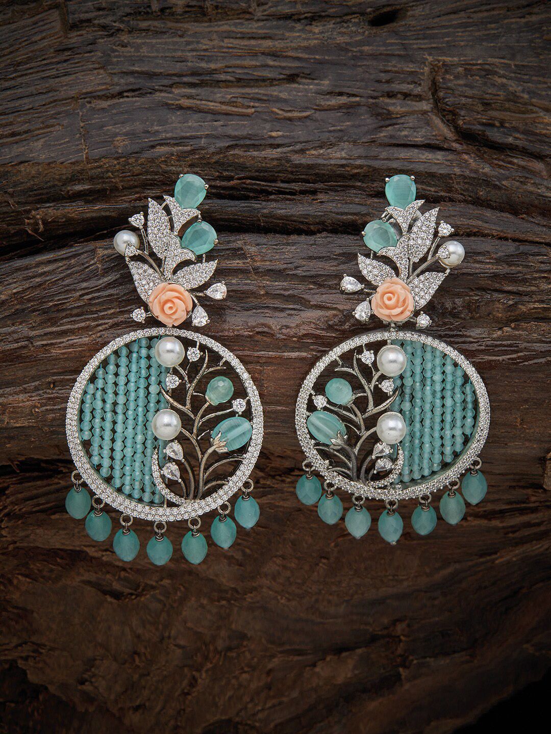 Kushal's Fashion Jewellery Sea Green Floral Drop Earrings Price in India