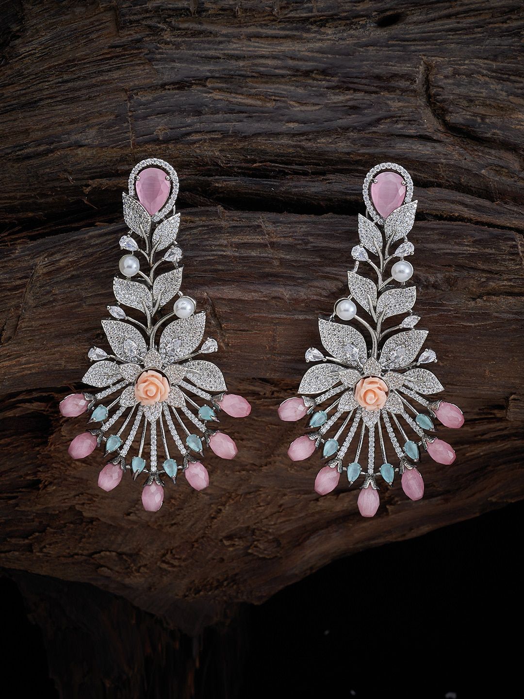 Kushal's Fashion Jewellery Pink Floral Drop Earrings Price in India