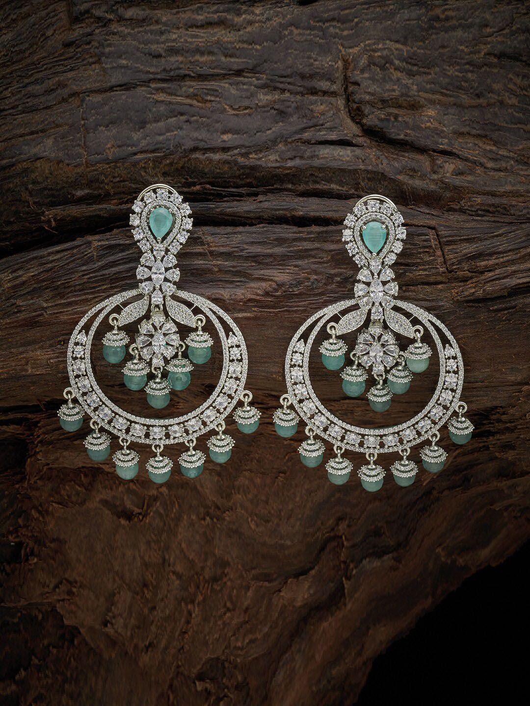 Kushal's Fashion Jewellery Sea Green Crescent Shaped Chandbalis Earrings Price in India