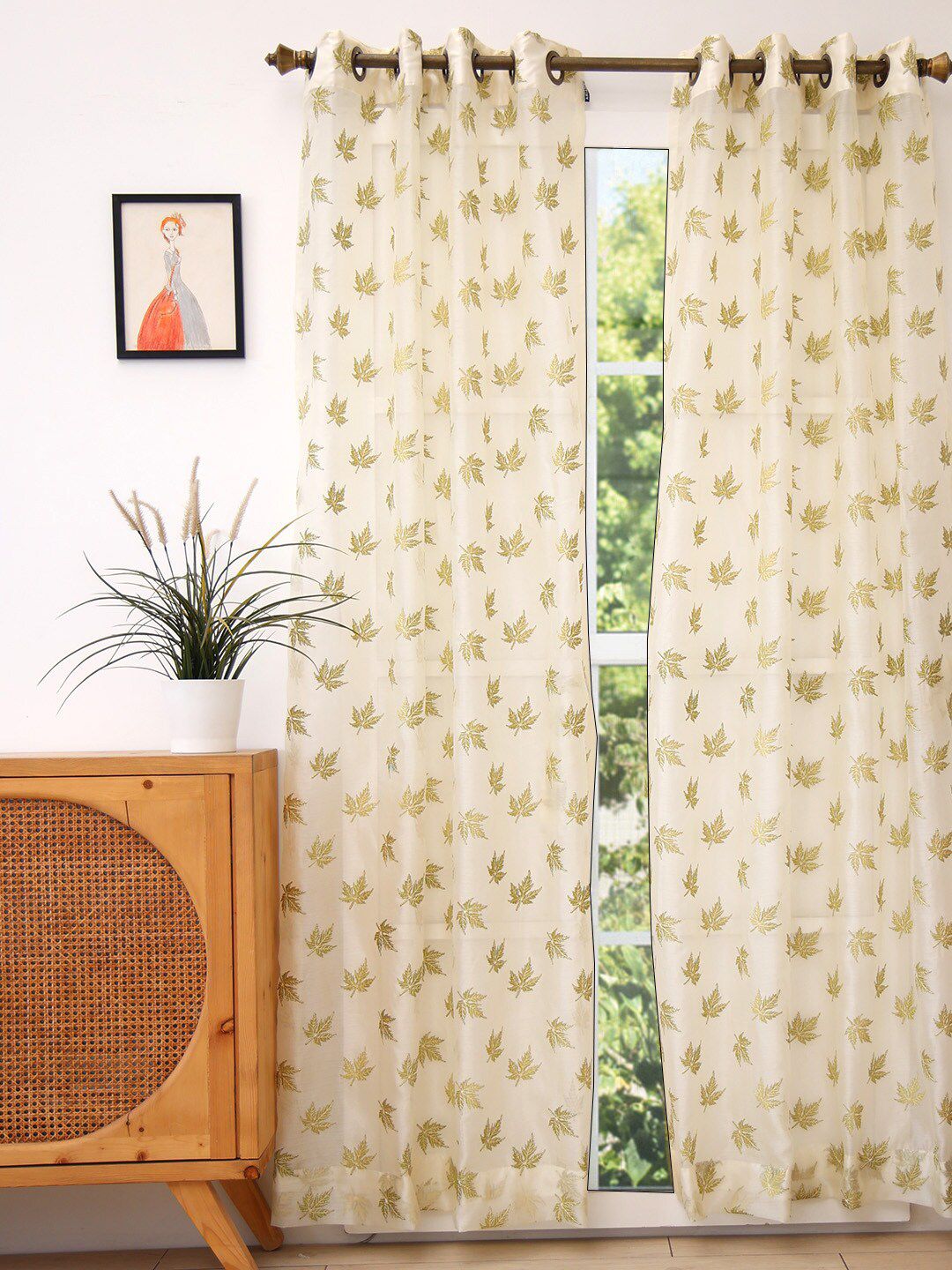 Ariana Green & Cream-Coloured Floral Sheer Door Curtain Price in India