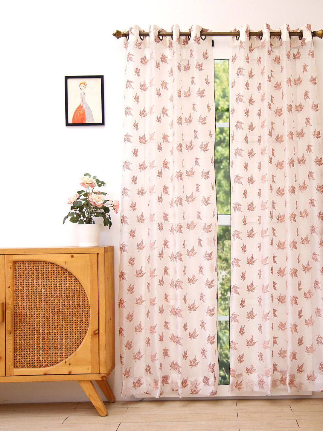 Ariana Pink & White Floral Sheer Long Door Curtain Price in India