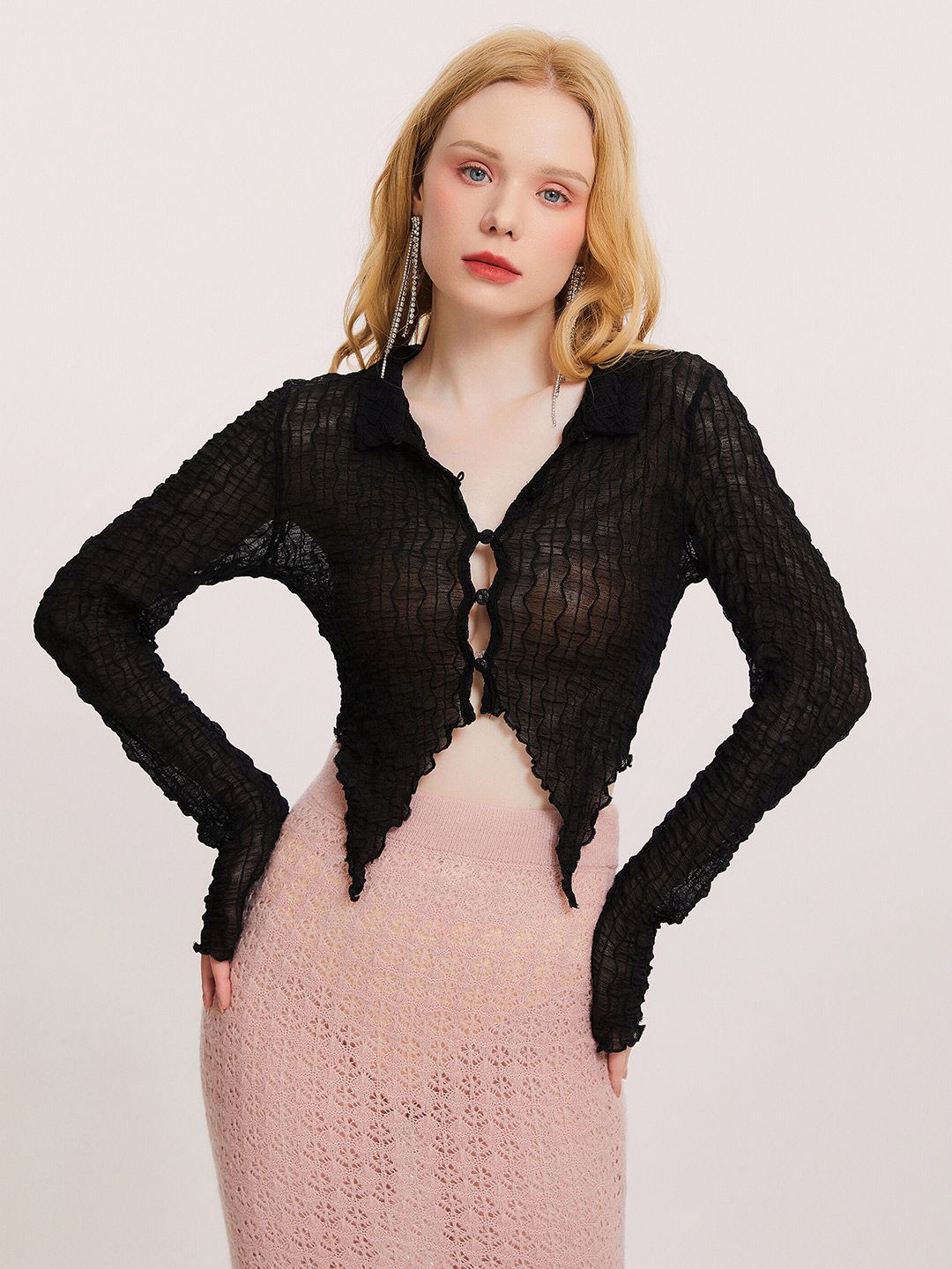 URBANIC Black Semi Sheer Crop Top