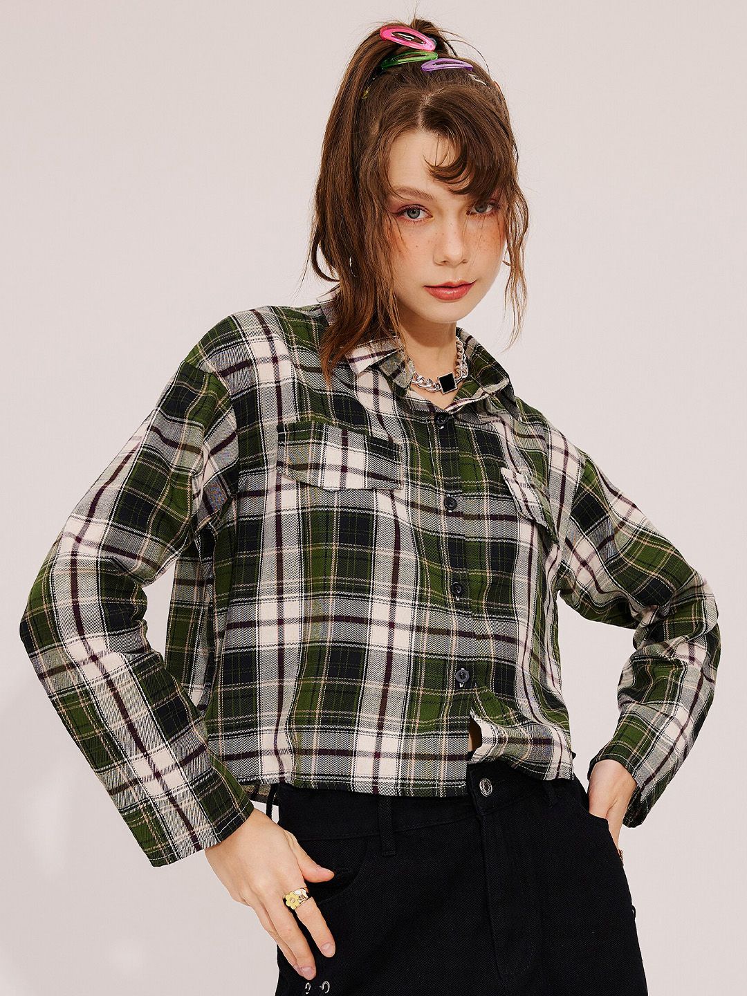 URBANIC Green Print Crop Top