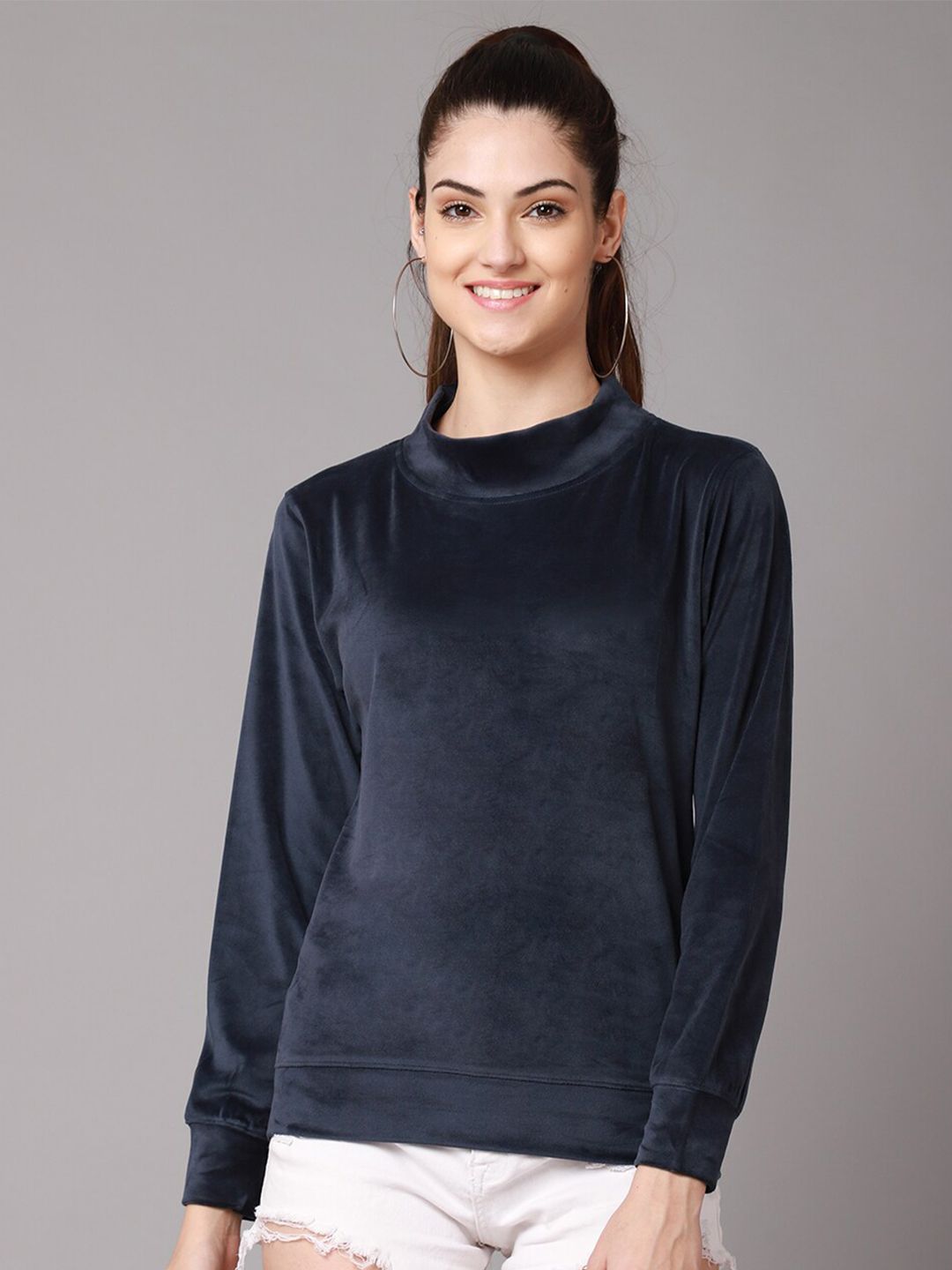 ANTI CULTURE Women Navy Blue Sweatshirt Price in India