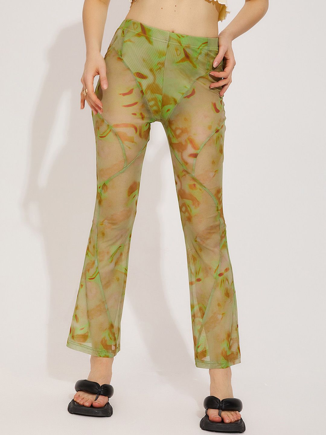 URBANIC Women Green Floral Printed Trousers Price in India