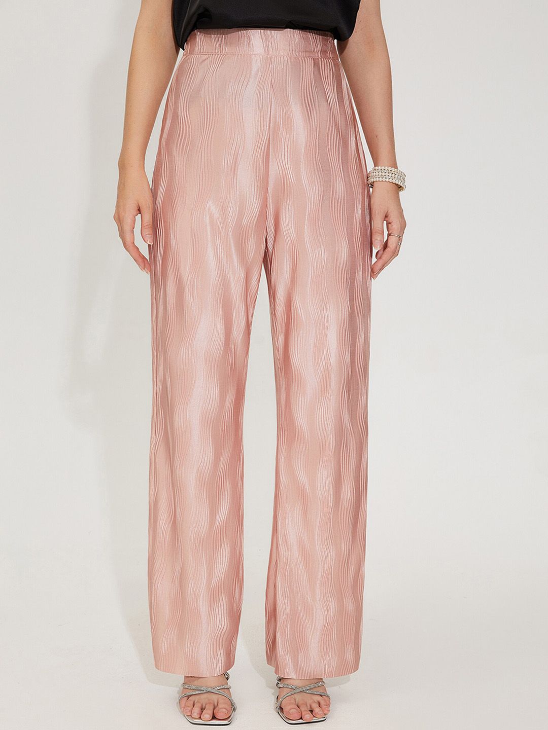 URBANIC Women Pink Striped Trousers Price in India