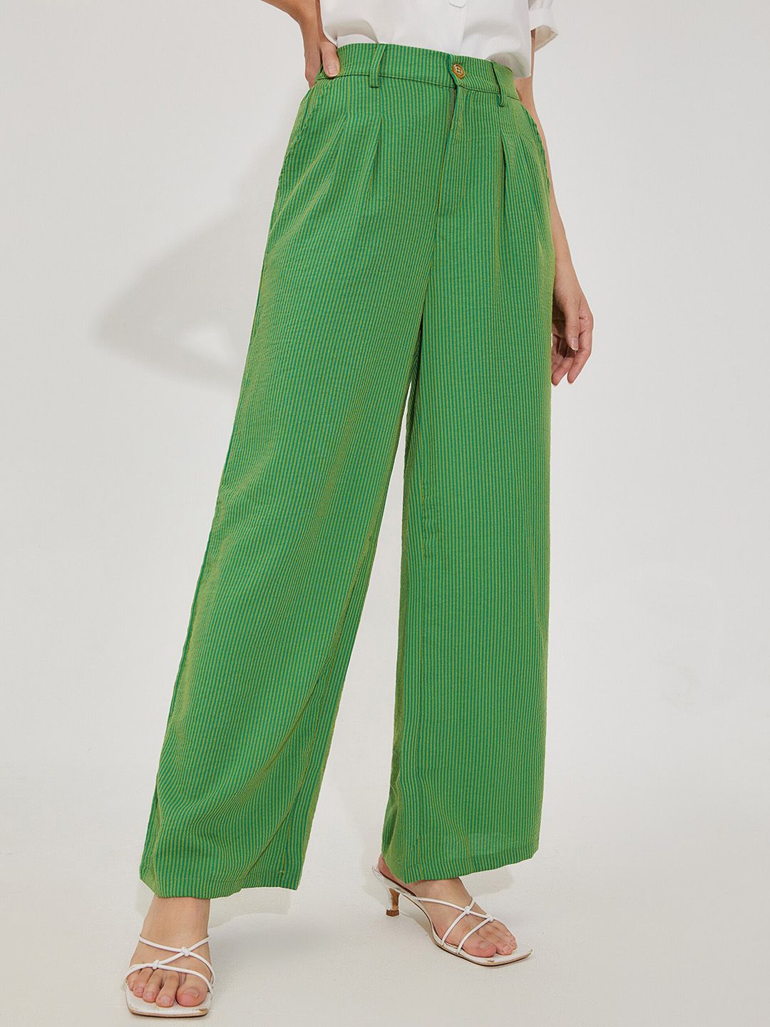 URBANIC Women Green Pleated Trousers Price in India