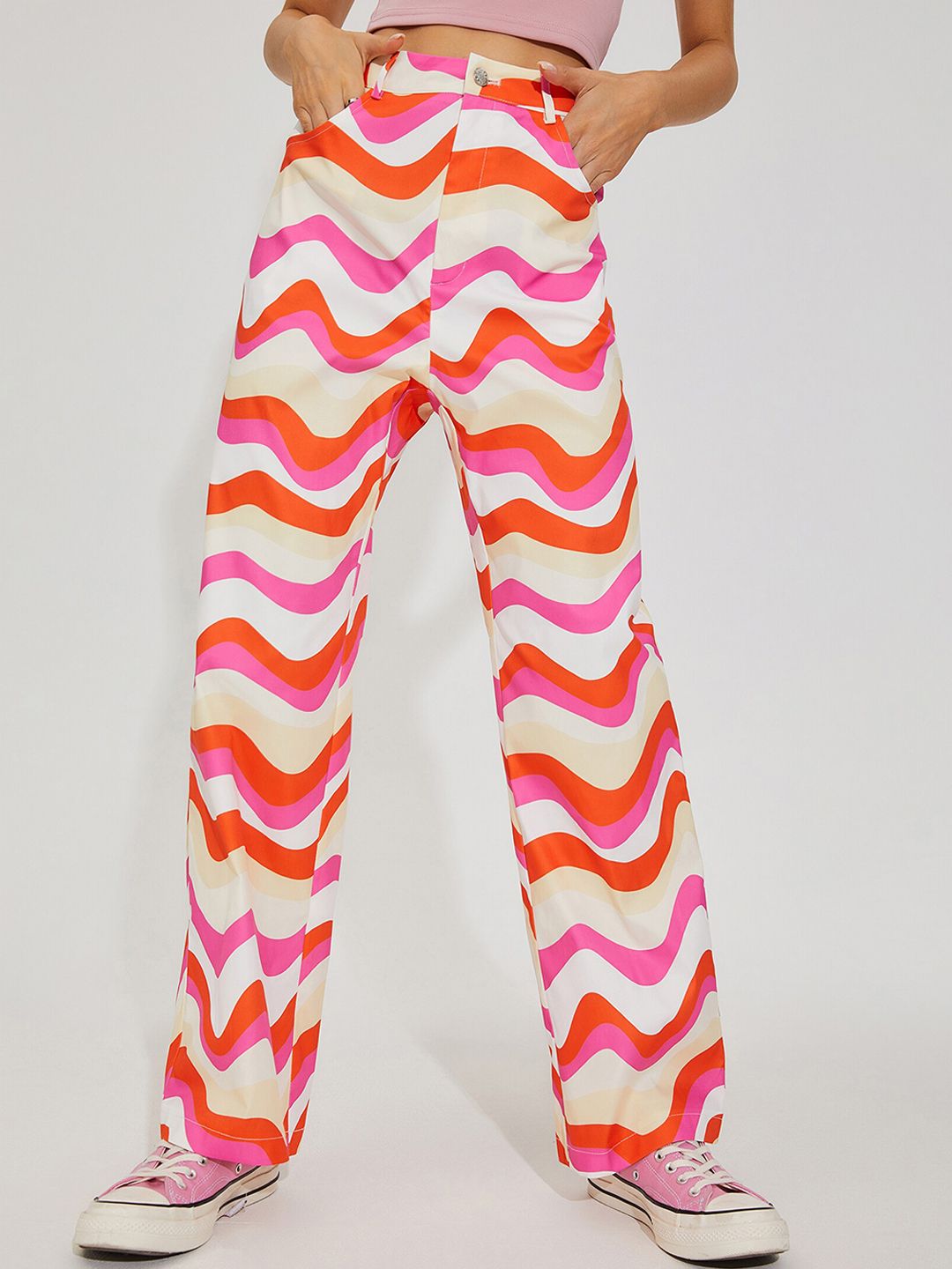 URBANIC Women Multicoloured Striped Trousers Price in India