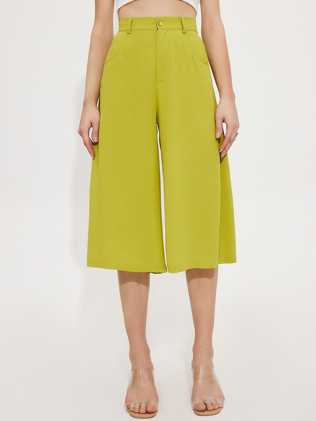 URBANIC Women Green Pleated Culottes Trousers Price in India