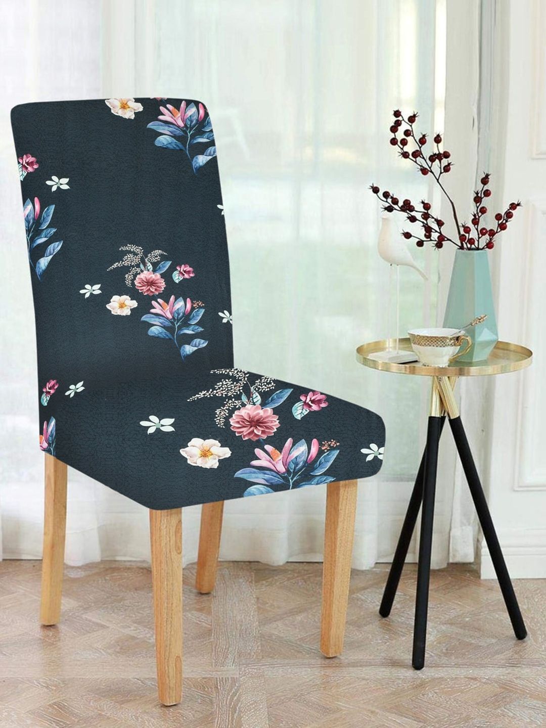 MULTITEX Set Of 6 Grey Floral Printed Chair Cover Price in India
