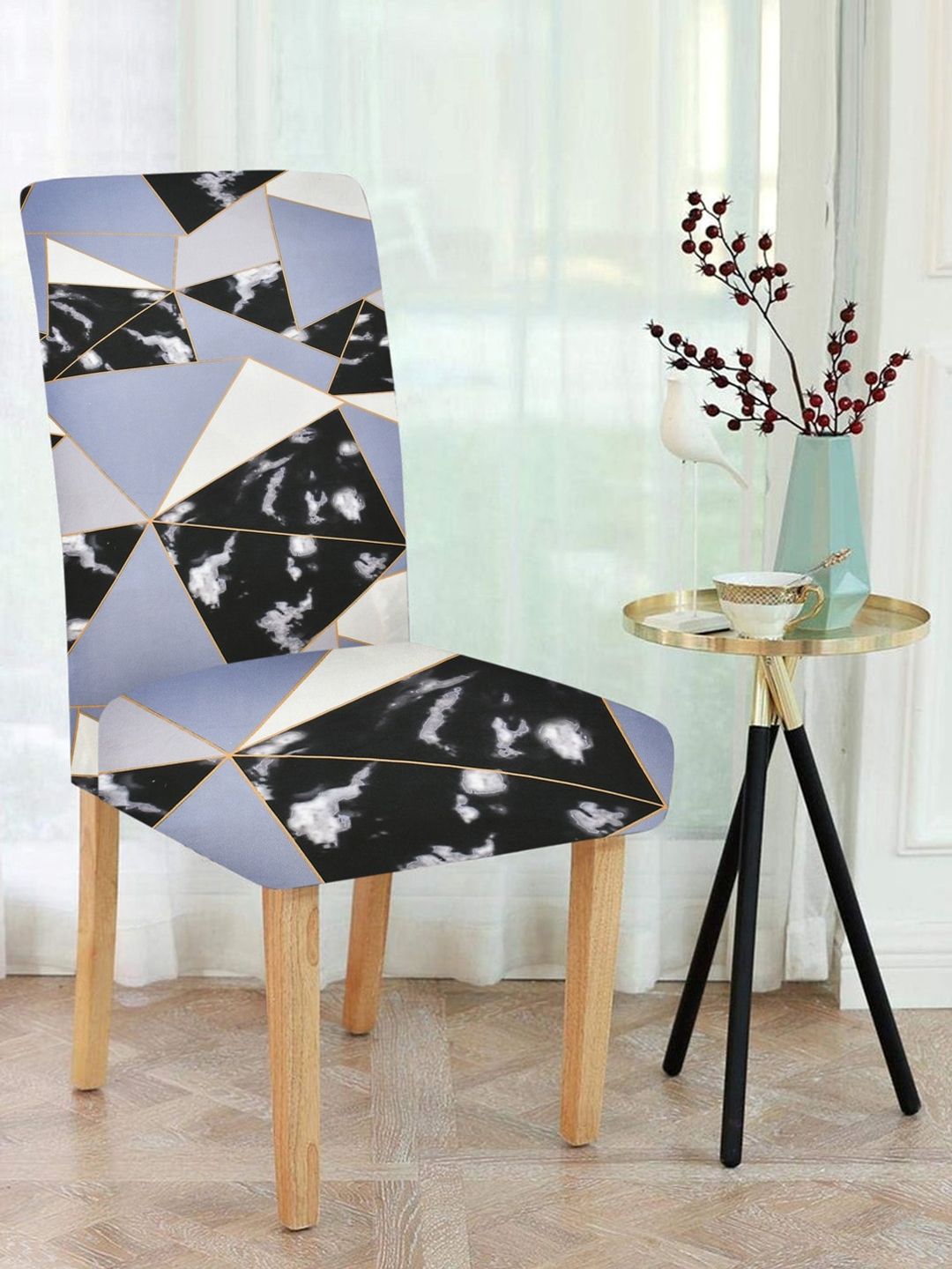 MULTITEX Set Of 4 Grey Printed Chair Cover Price in India