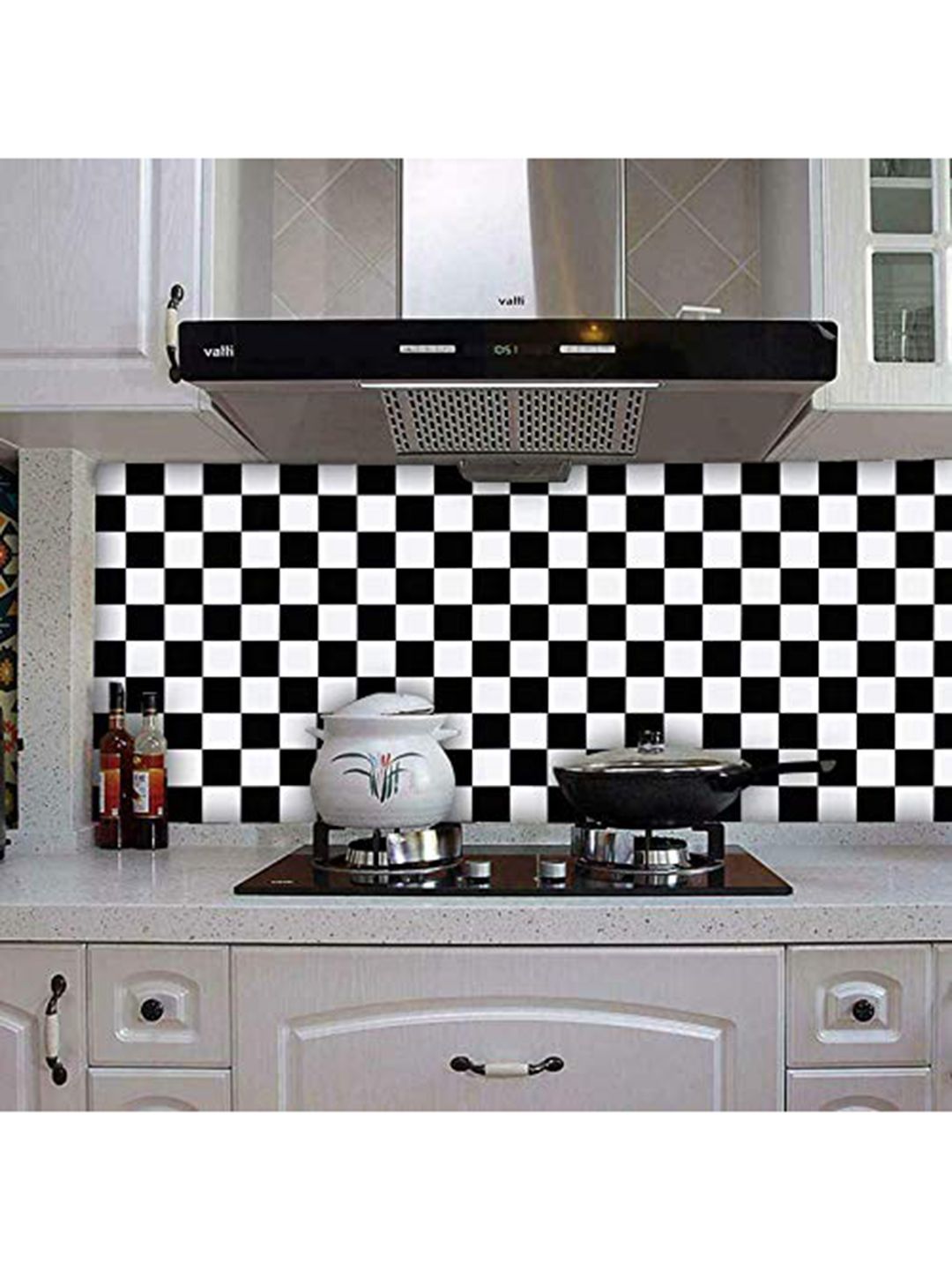 ANNA CREATIONS Black & White Checked Removable Peel Decals and Stickers Price in India
