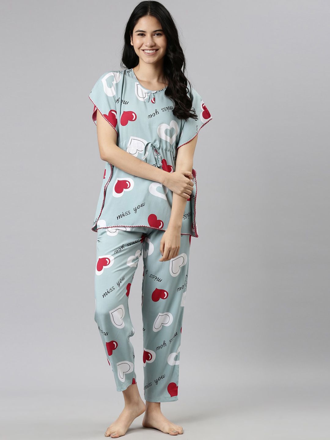 GOLDSTROMS Women Sea Green & Red Printed Night suit Price in India