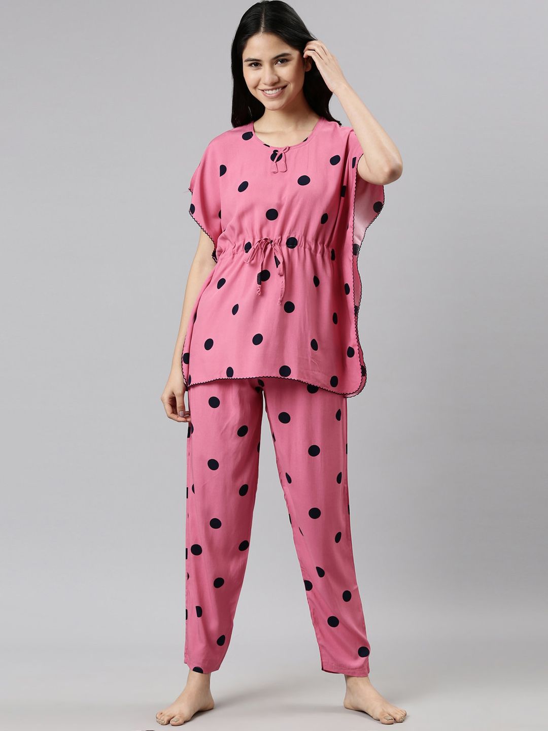 GOLDSTROMS Women Fuchsia & Black Printed Night suit Price in India