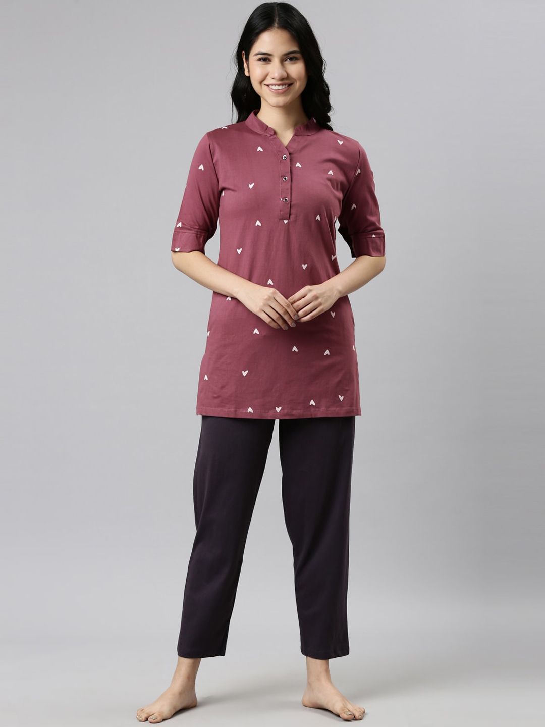 GOLDSTROMS Women Magenta & White Printed Night suit Price in India