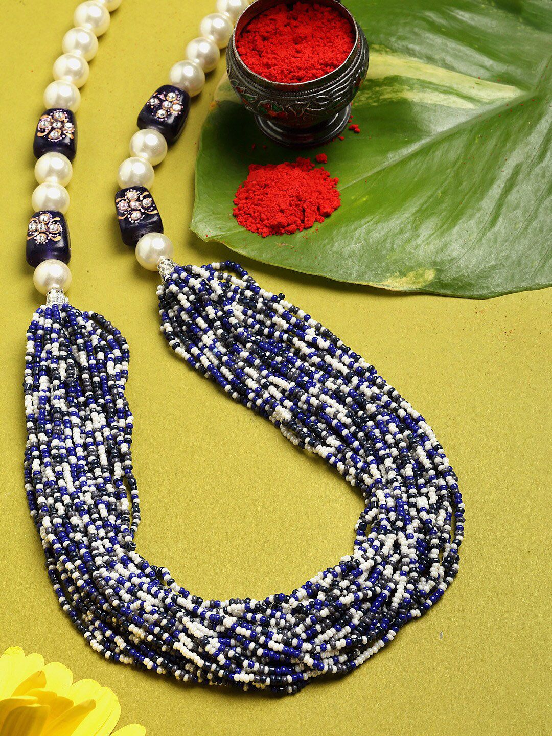 DUGRISTYLE Blue & White Copper Gold-Plated Handcrafted Necklace Price in India